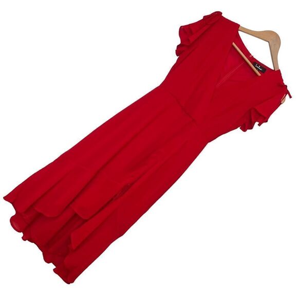 NWT Lulu’s Outstanding Red Ruched High-Low Midi Dress size S - Picture 4 of 12